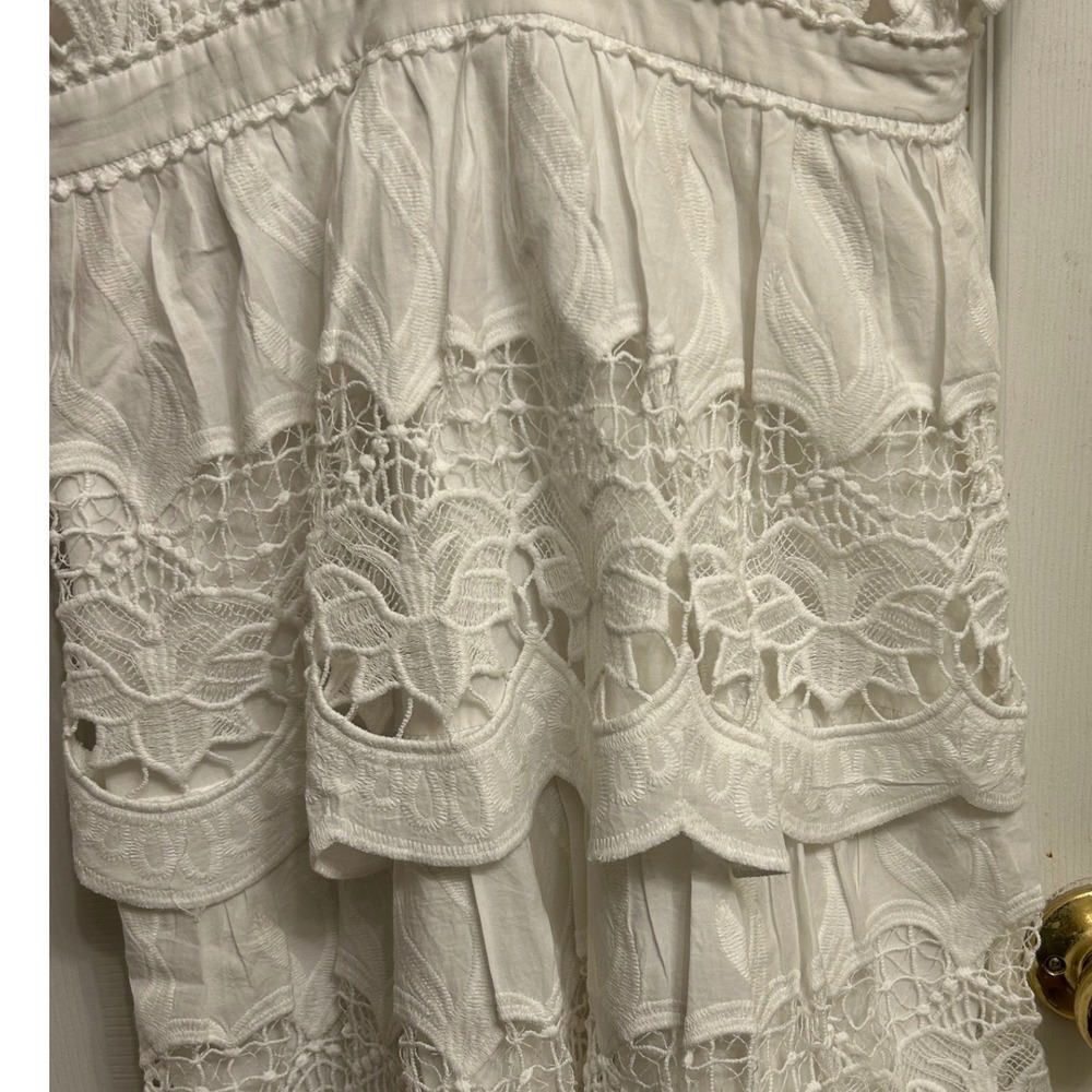 Farm Rio White Lace Eyelet Tiered Midi Dress Womens Medium New With Tags Cotton - Picture 6 of 8